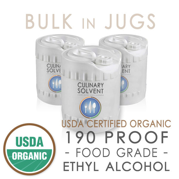 Bulk jugs of organic food grade ethanol - Culinary Solvent Organic 190 Proof Alcohol