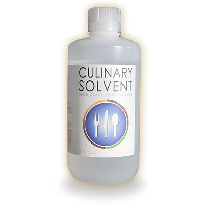 Culinary Solvent 200 proof organic alcohol bottle on white background